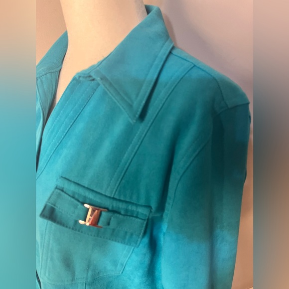NWOT JM Collection Torquoise Jacket w/ 2 Breast Pockets and Snap Closure !! - Picture 3 of 16